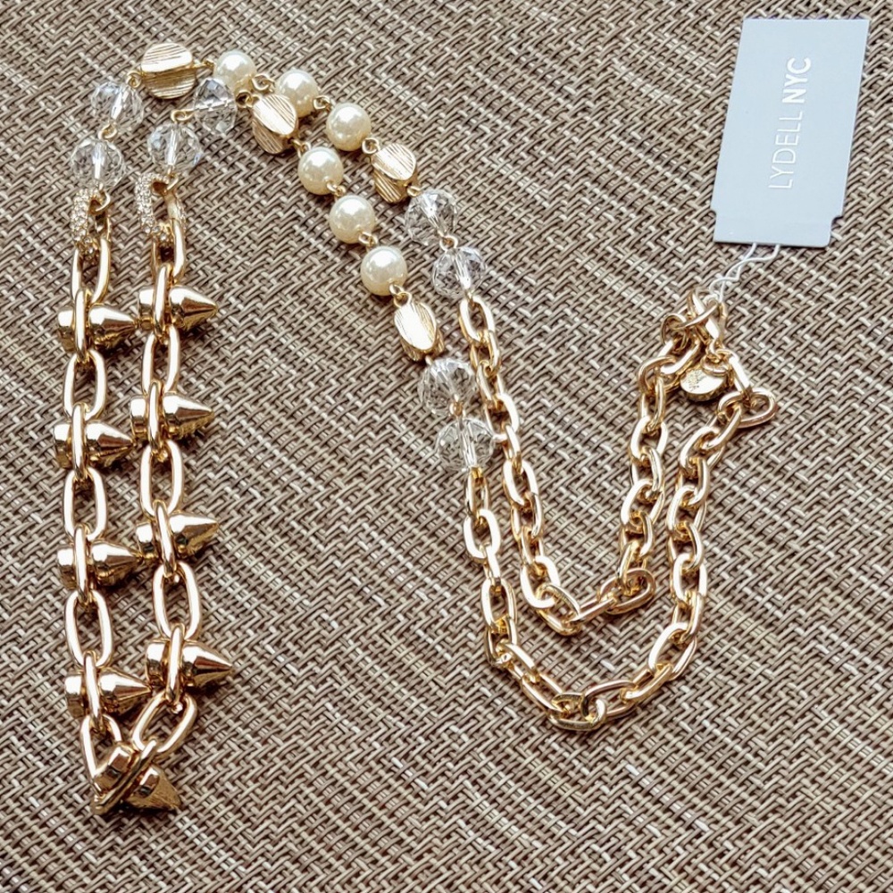 Studded Crystal Pearl Link Necklace